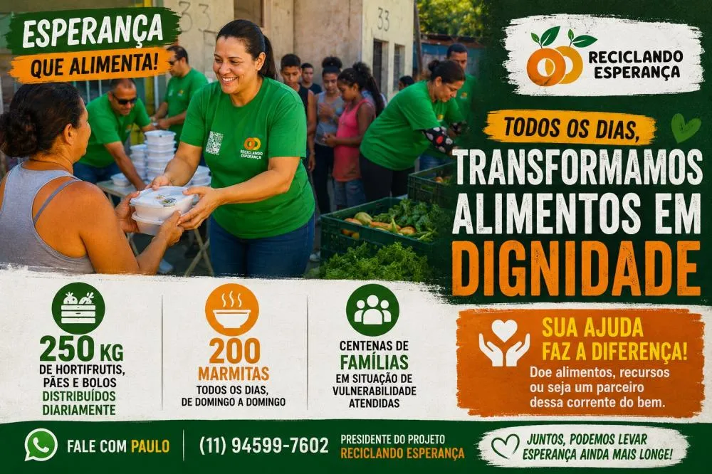 Projeto Reciclando Esperança transforma alimentos em dignidade para famílias da Zona Leste de São Paulo